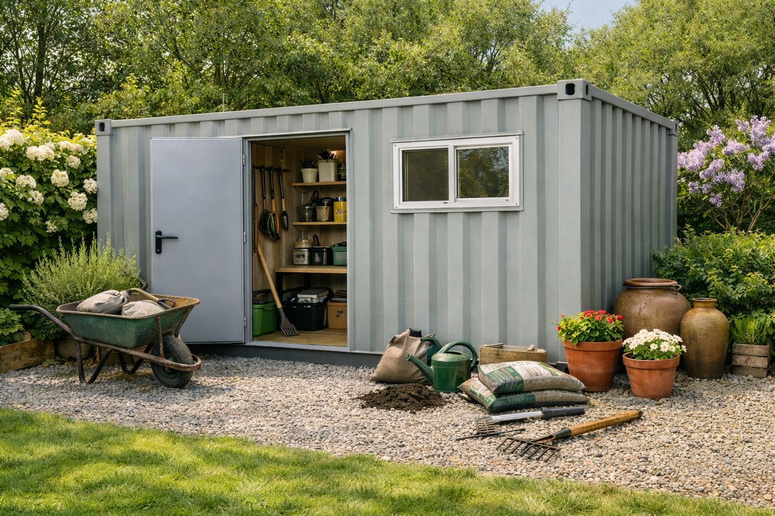 Petit conteneur 10 pieds transformé en cabanon de jardin