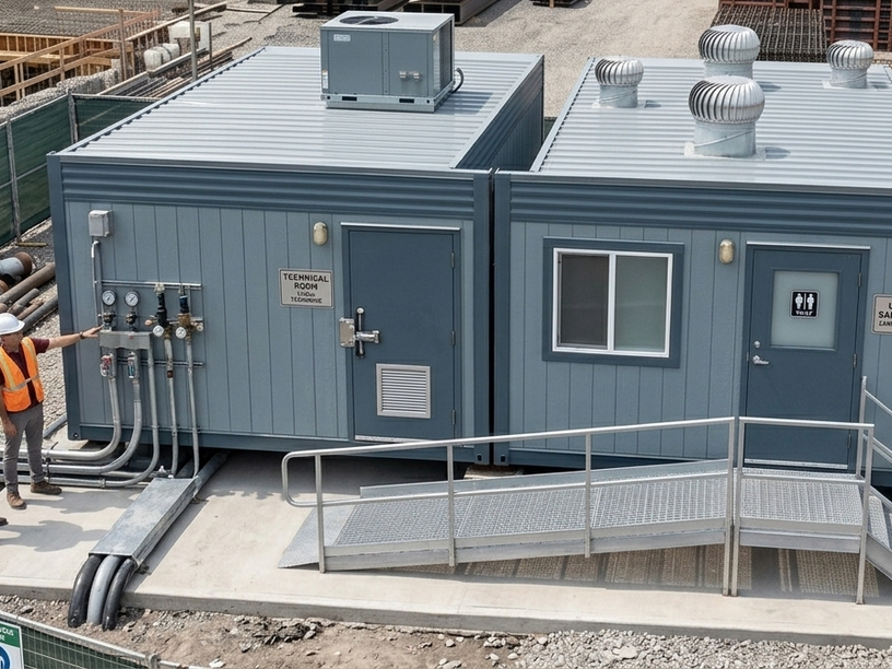 Conteneur aménagé en bloc sanitaire avec douches et WC