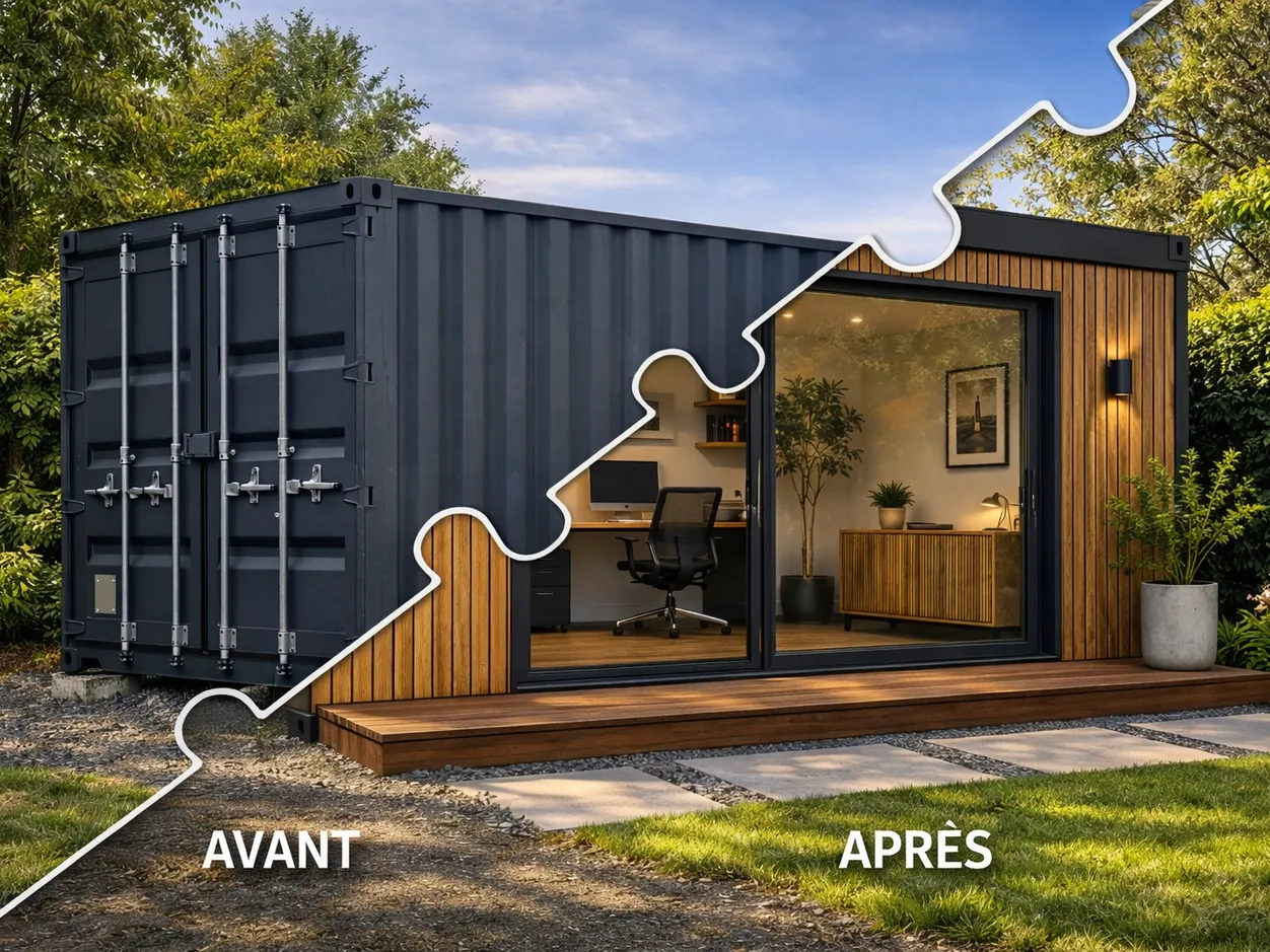 Soudure et découpe d'un conteneur maritime en atelier de transformation Dumetal