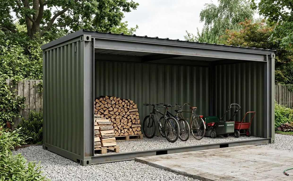 Abri ouvert / carport réalisé à partir d'un conteneur découpé
